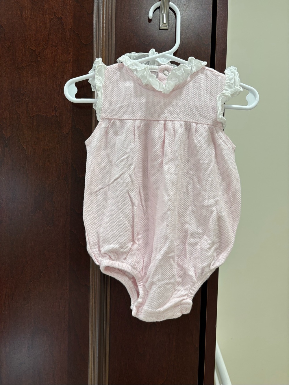 Babidu 12MO great condition Classic Pink Ruffle Baby One-Piece